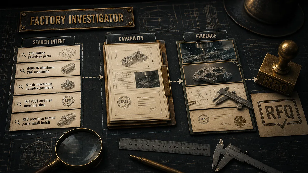 Factory Investigator desk tracing manufacturing search requirements to a qualified RFQ