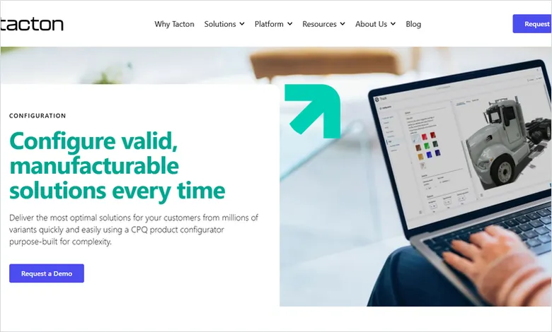 Tacton CPQ product configurator generating a manufacturable configuration and quote for industrial equipment