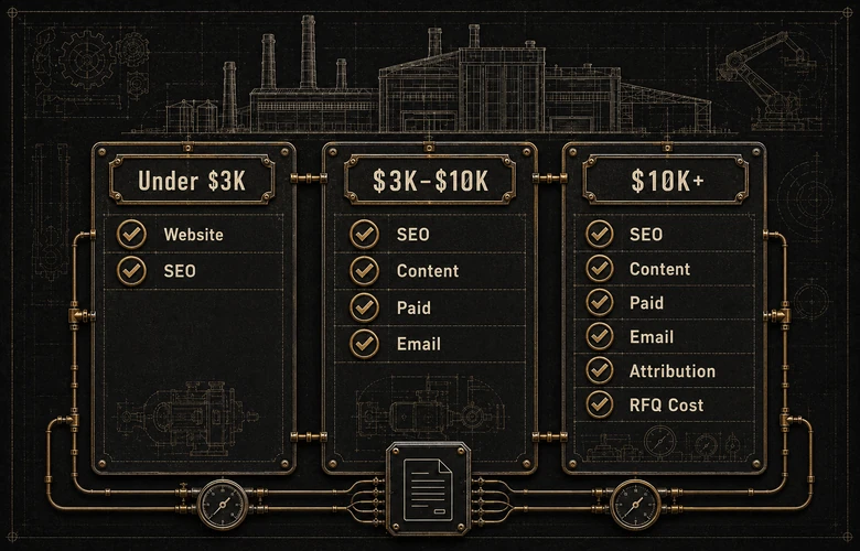Decision guide for where manufacturers should spend their digital marketing budget first by situation