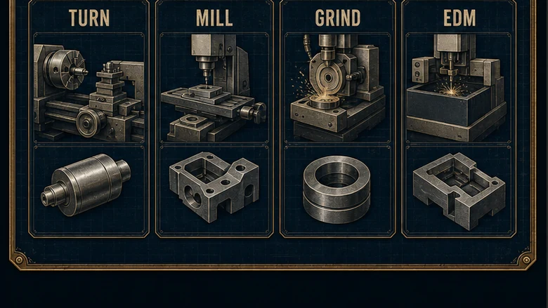 Matrix matching CNC milling, turning, Swiss machining, grinding, and EDM to part geometry and precision risks