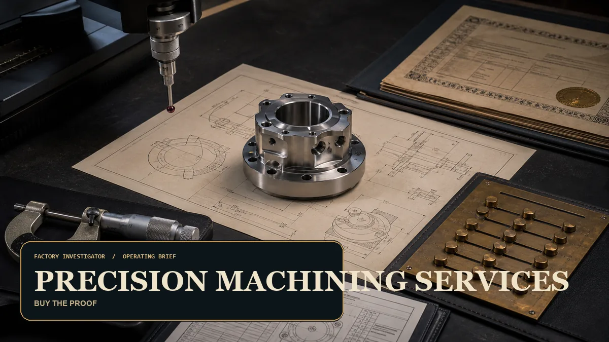 Procurement team comparing precision machining services using parts, drawings, inspection evidence, and a weighted scorecard